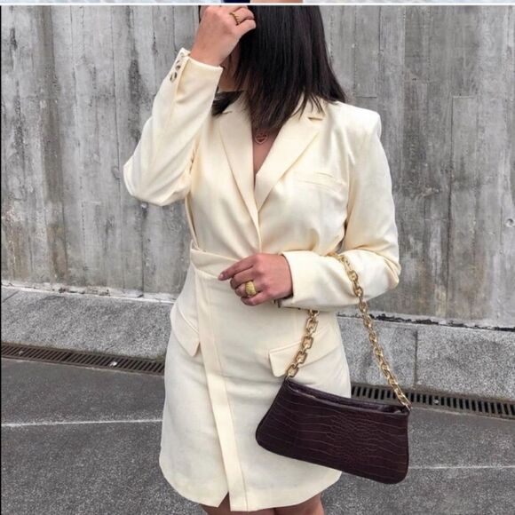 ZARA Butter Yellow Blazer Mini Dress Blogger Favorite Size Small - Picture 4 of 15